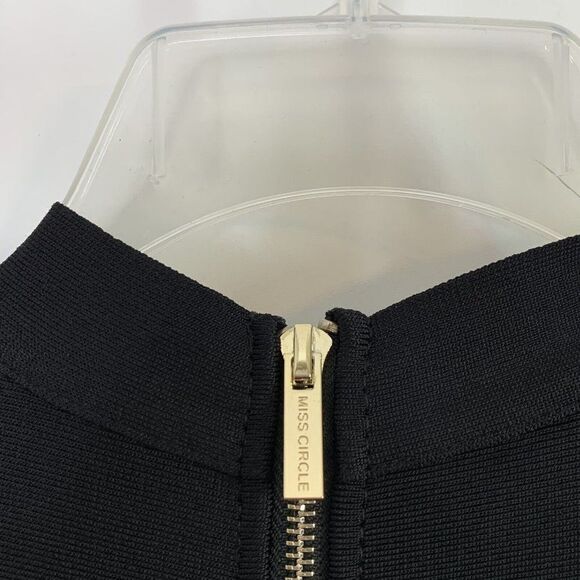 Miss Circle Cut Out Dress M Black Midi BodyCon Exposed Zipper Sexy Long Sleeve - Picture 7 of 8